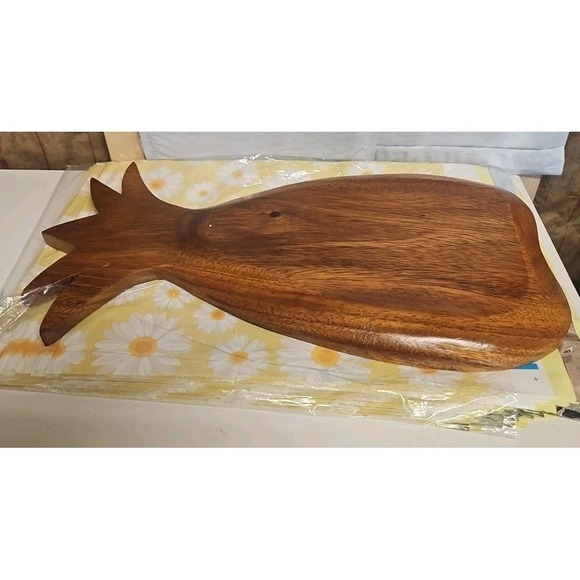 Vintage Teak Wood Pineapple Tray 16" Hawaiian Tropical Island Boho Retro Coastal - Picture 3 of 9